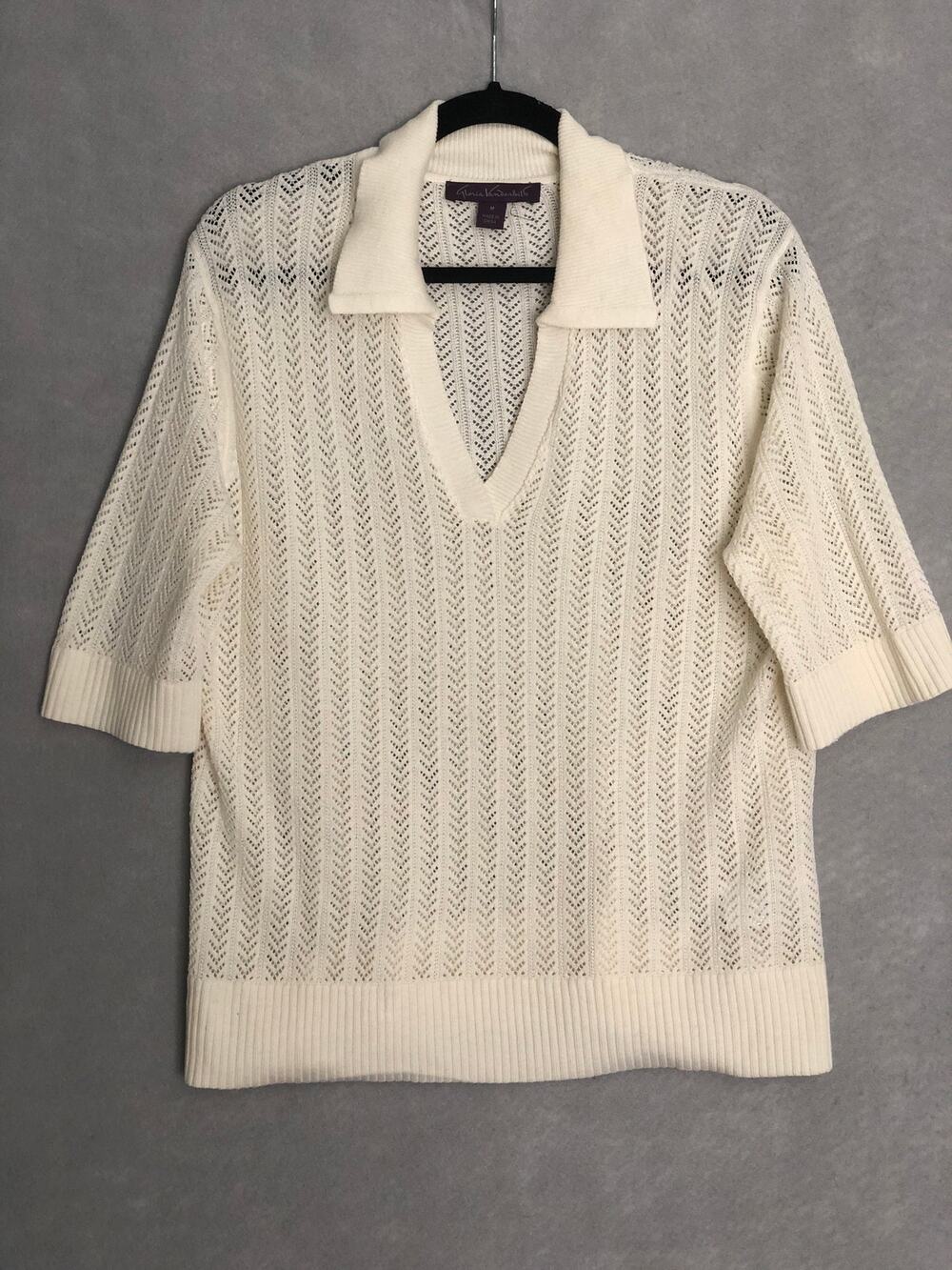 Gloria Vanderbilt Peggy Pointelle Knit Top Vintage White Women's Small NEW
